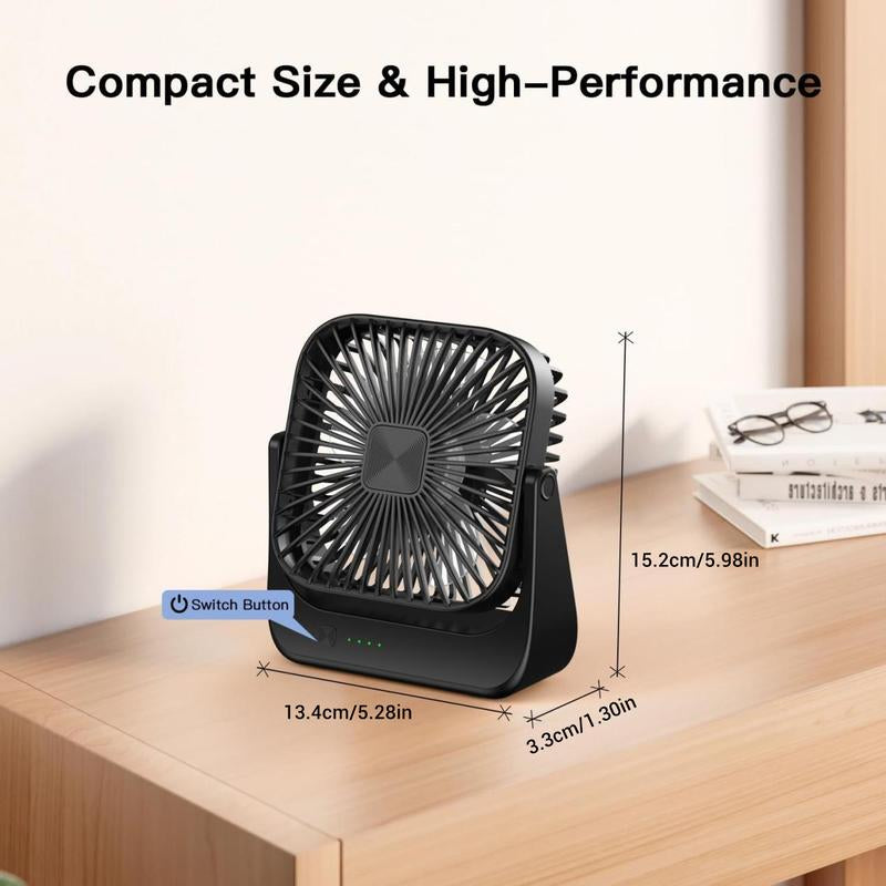 Portable Desk Fan, Powerful Wind, Rechargeable Table Fan for Summer, 360° Pivot, Cooling Fan, 5 Speeds Adjustable Ultra-Quiet Table Fan, USB-C Powered Fan Is Perfect for Offices, Bedrooms, and Desktops, Room Accessories, Birthday Gift