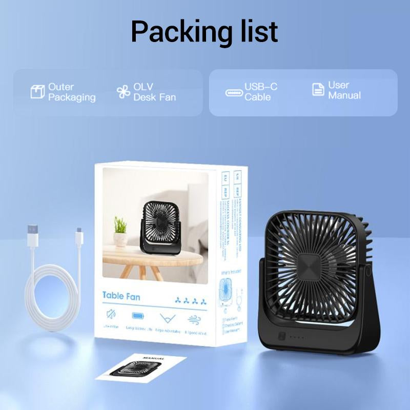 Portable Desk Fan, Powerful Wind, Rechargeable Table Fan for Summer, 360° Pivot, Cooling Fan, 5 Speeds Adjustable Ultra-Quiet Table Fan, USB-C Powered Fan Is Perfect for Offices, Bedrooms, and Desktops, Room Accessories, Birthday Gift