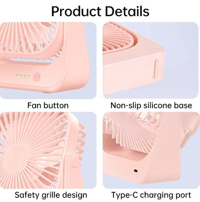 Portable Desk Fan, Powerful Wind, Rechargeable Table Fan for Summer, 360° Pivot, Cooling Fan, 5 Speeds Adjustable Ultra-Quiet Table Fan, USB-C Powered Fan Is Perfect for Offices, Bedrooms, and Desktops, Room Accessories, Birthday Gift