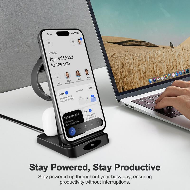 3-In-1 Wireless Charger: Fast, Portable, Safe Charging for Iphone, Apple Watch & Airpods