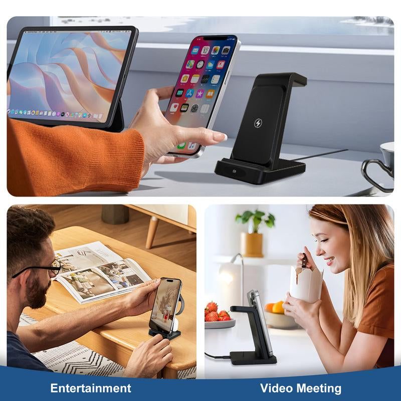 3-In-1 Wireless Charger: Fast, Portable, Safe Charging for Iphone, Apple Watch & Airpods