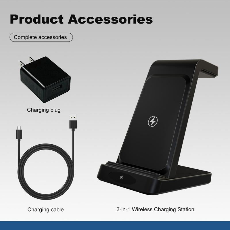 3-In-1 Wireless Charger: Fast, Portable, Safe Charging for Iphone, Apple Watch & Airpods