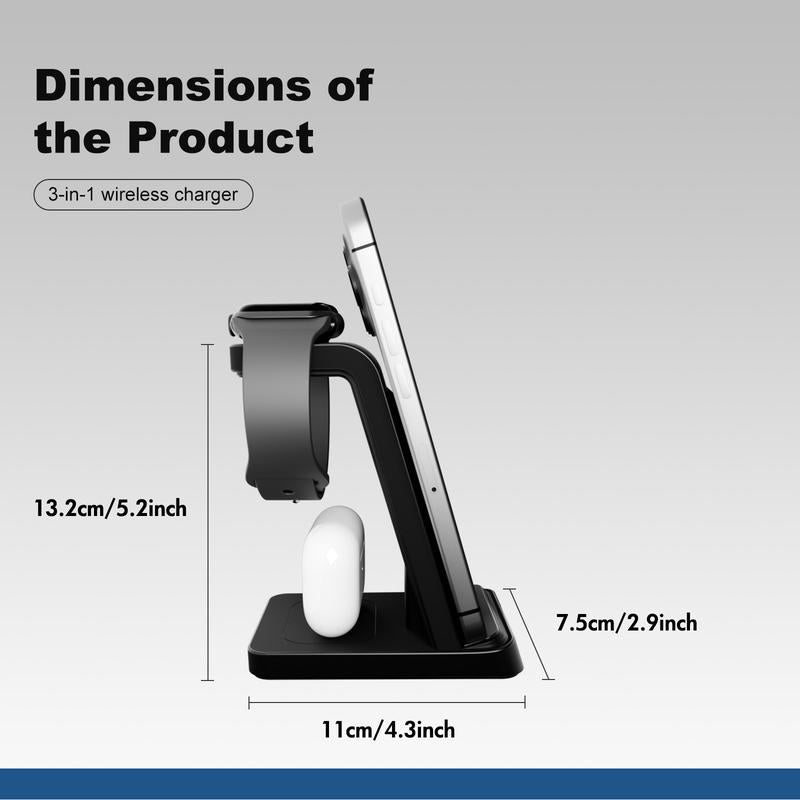 3-In-1 Wireless Charger: Fast, Portable, Safe Charging for Iphone, Apple Watch & Airpods